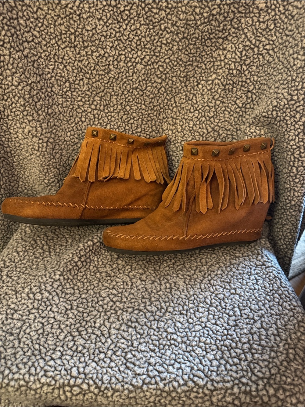 Mossimo Supply Co. Brown Suede Fringe Stud Ankle Booties